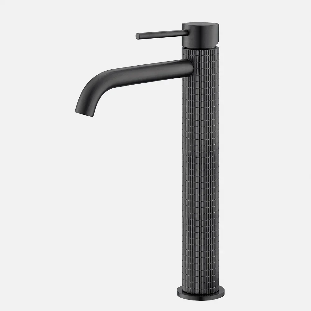 

005 Bathroom Matt Black Basin Mixer Water Tap High Single Handle Deck Mounted Brass Basin Faucet Tap