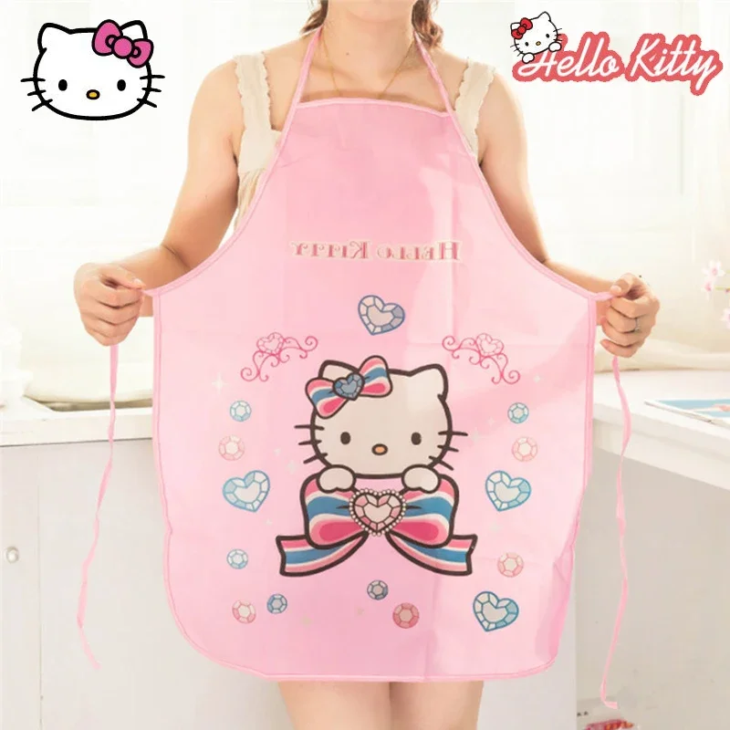 Hello Kitty Apron Kitchen Wipeable Waterproof Oil-Proof Cartoon Cute Transparent Women Mother Cooking Bib Men Baking New Aprons