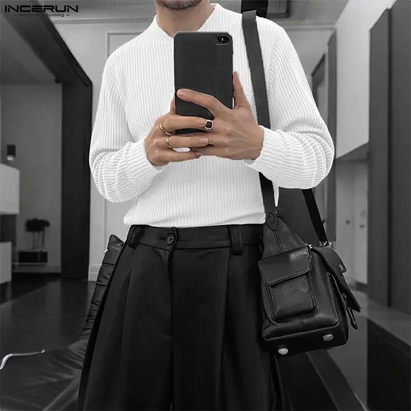 

INCERUN Men Sweater Solid Color V Neck Long Sleeve Knitted Male Pullovers Streetwear Spring Autumn Fashion Casual Sweaters S-5XL
