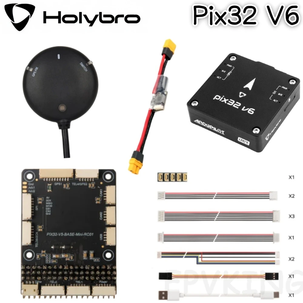 

Holybro Pix32 v6 STM32H743 Flight Controller Mini BaseBoard PM02 Power Module Kit for M9N/M10 GPS PX4 ArduPilot RC FPV Drones