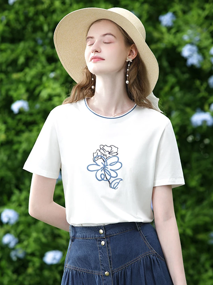 I BELIEVE YOU T-Shirts For Women 2024 Summer New Cool Feeling Cotton Embroidery Short Sleeve Slim Chic Korean Tees 2242015666