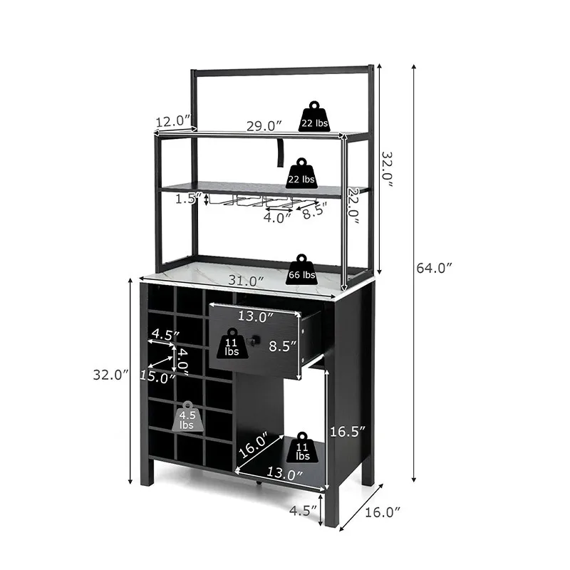 Bottle wooden wine rack 1 drawer wine glass rack, small apartment wine cabinet, living room locker display household sideboard