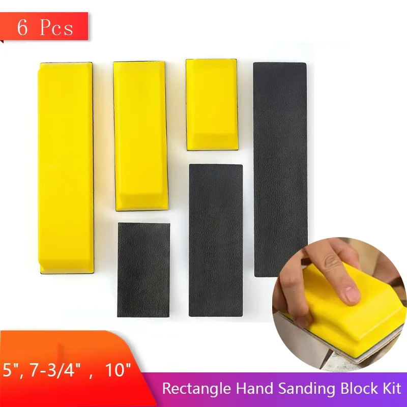 

6 Pcs Rectangle Hand Sanding Block Kit with PSA Sandpaper Conversion Adapter Pad for Auto Painting Prep Sand Woodworking