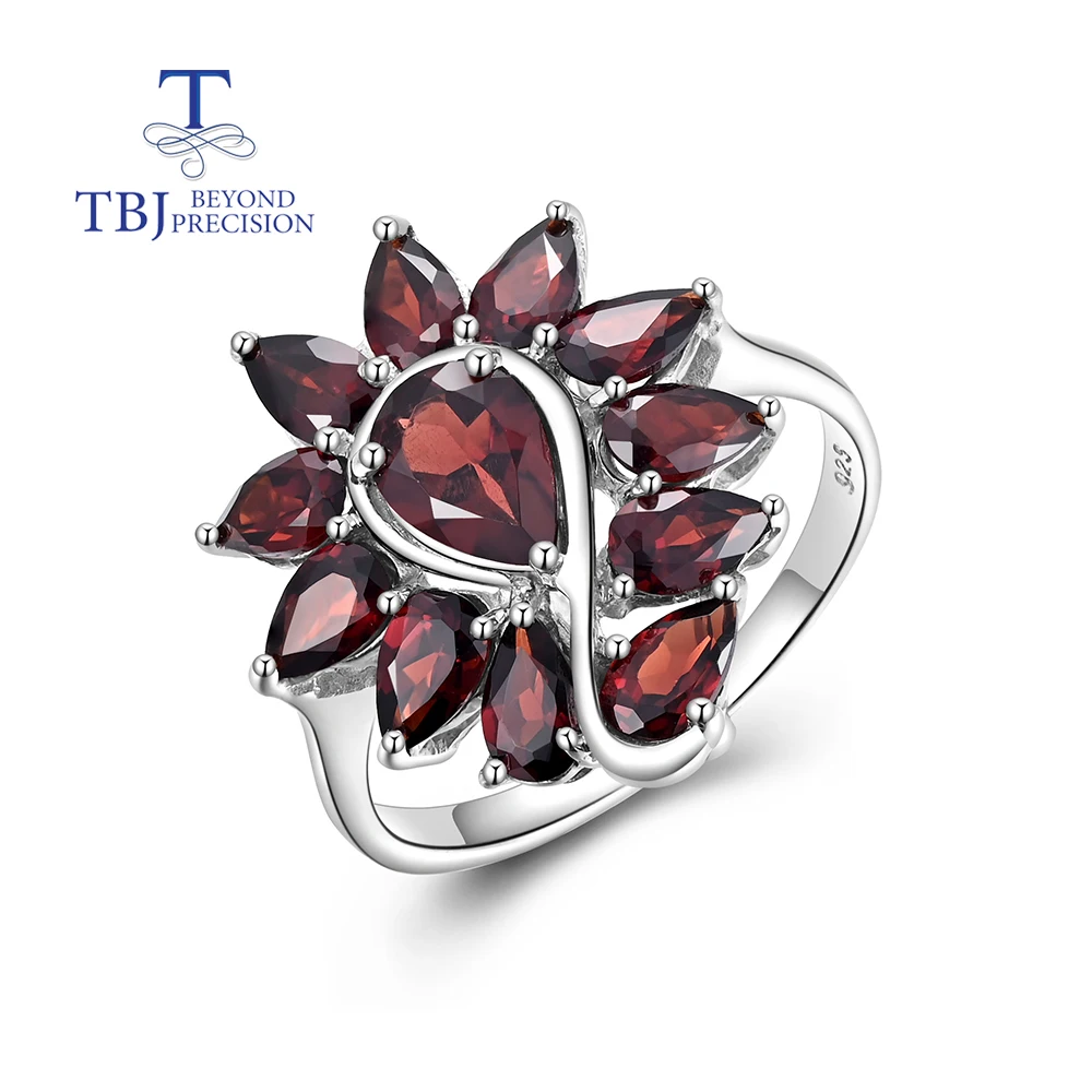 Unique shape design 925 Sterling Silver with natural garnet gems ring for women fine jewelry anniversaries & banquets wear