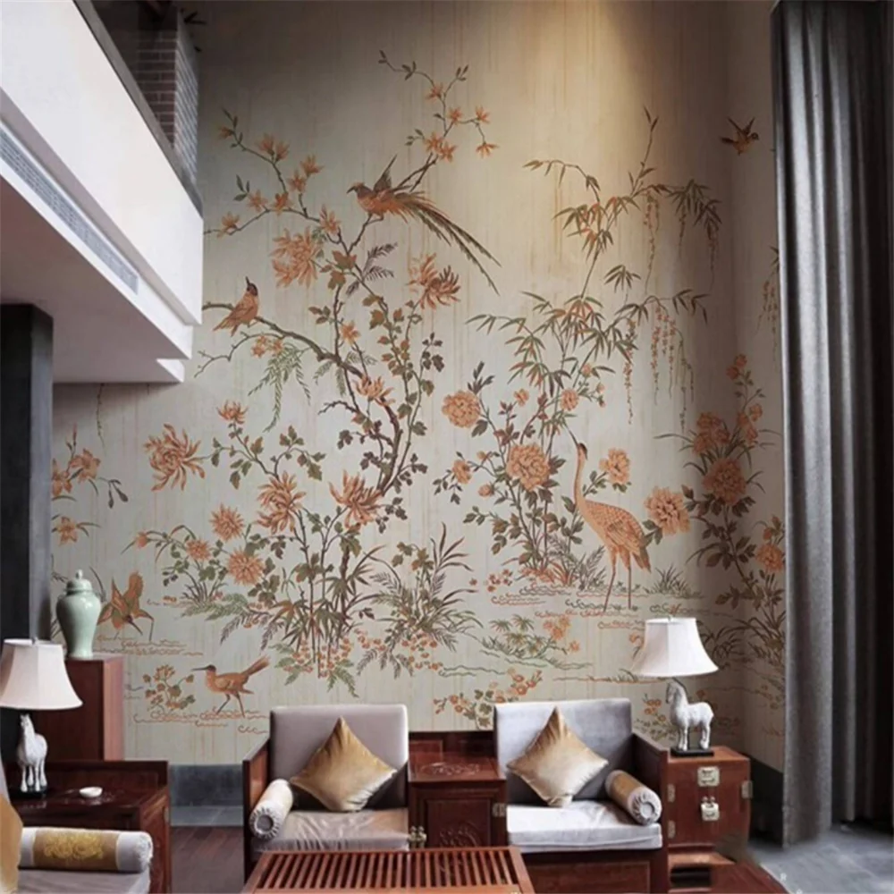 customCustom Southeast Asian countryside scenery flower wall paper sofa TV background wallpapers bedroom famous guest wallpaper