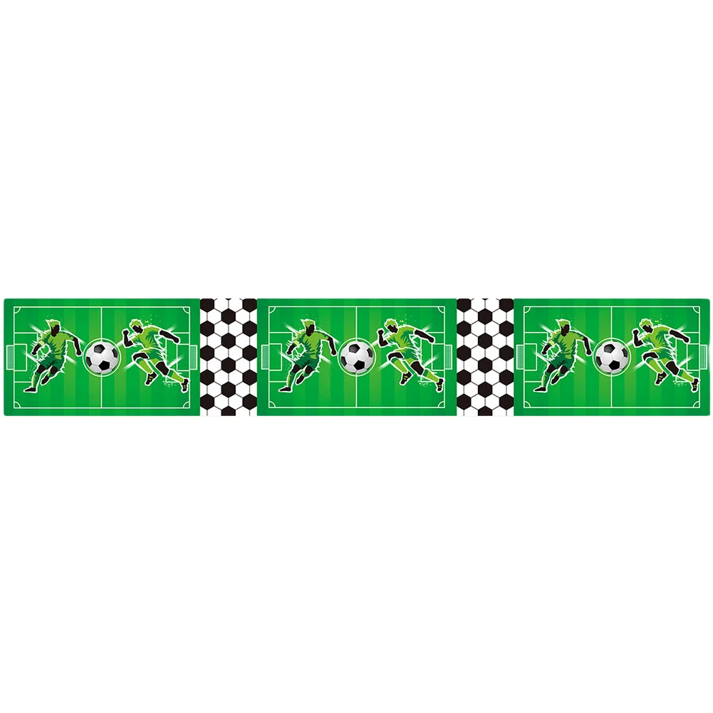 Football Birthday Tablecloth Polyester Green Soccer Theme Party Decor 180x30cm Easy to Clean Portable Table Cover