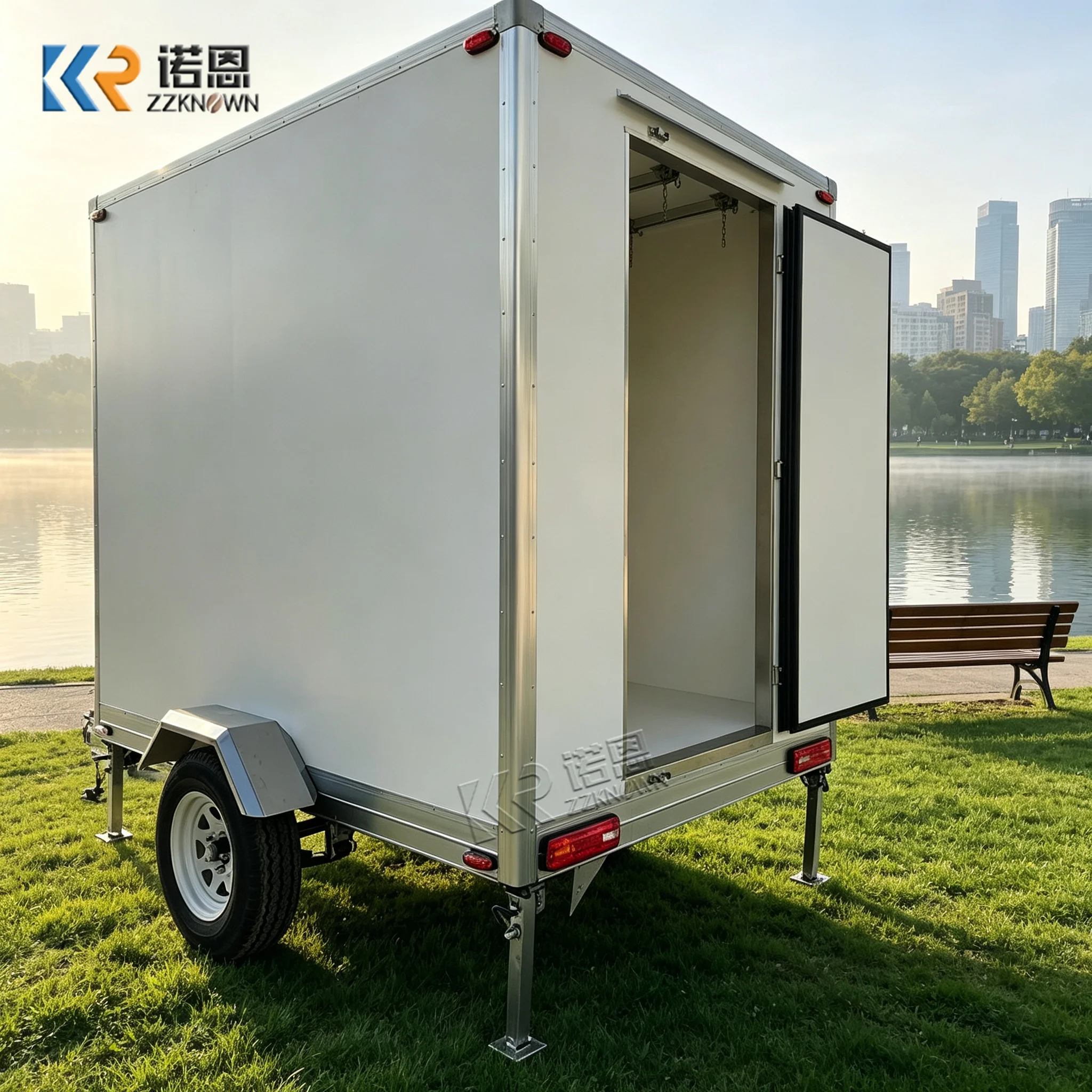 4m White Towable Refrigerated Trailer Dual Temperature Zone Chiller Freezer Bakery Grocery Store Cart