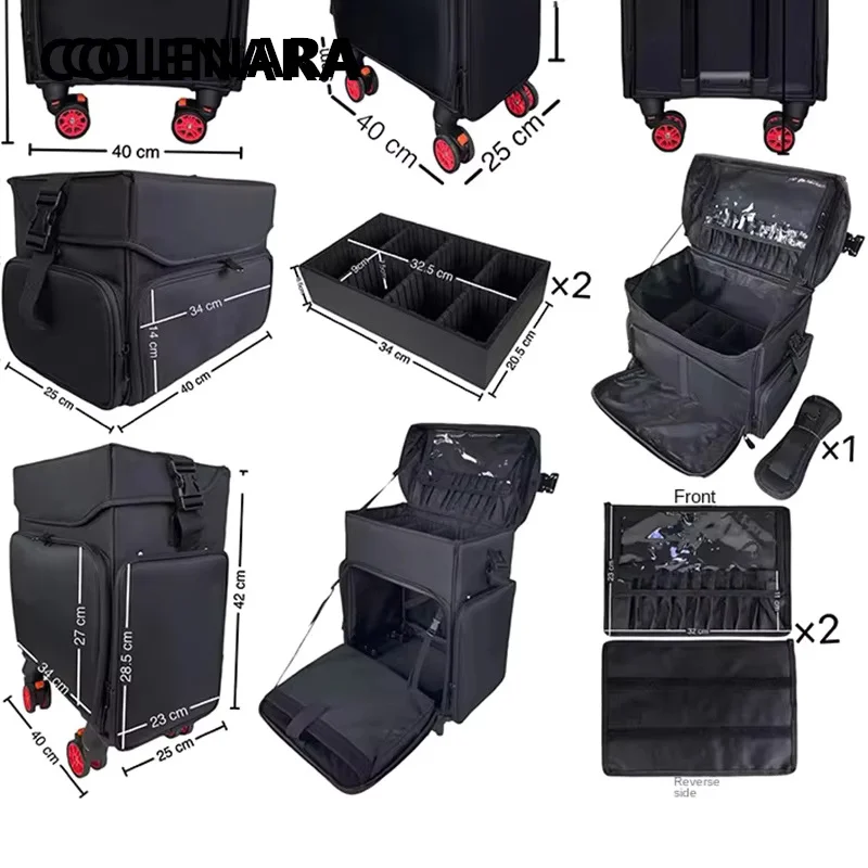 COLENARA المتداول حقيبة المرأة أكسفورد القماش حقيبة مستحضرات التجميل سعة كبيرة الجمال مانيكير أدوات حقيبة تروللي بعجلات حقيبة مستحضرات تجميل #5