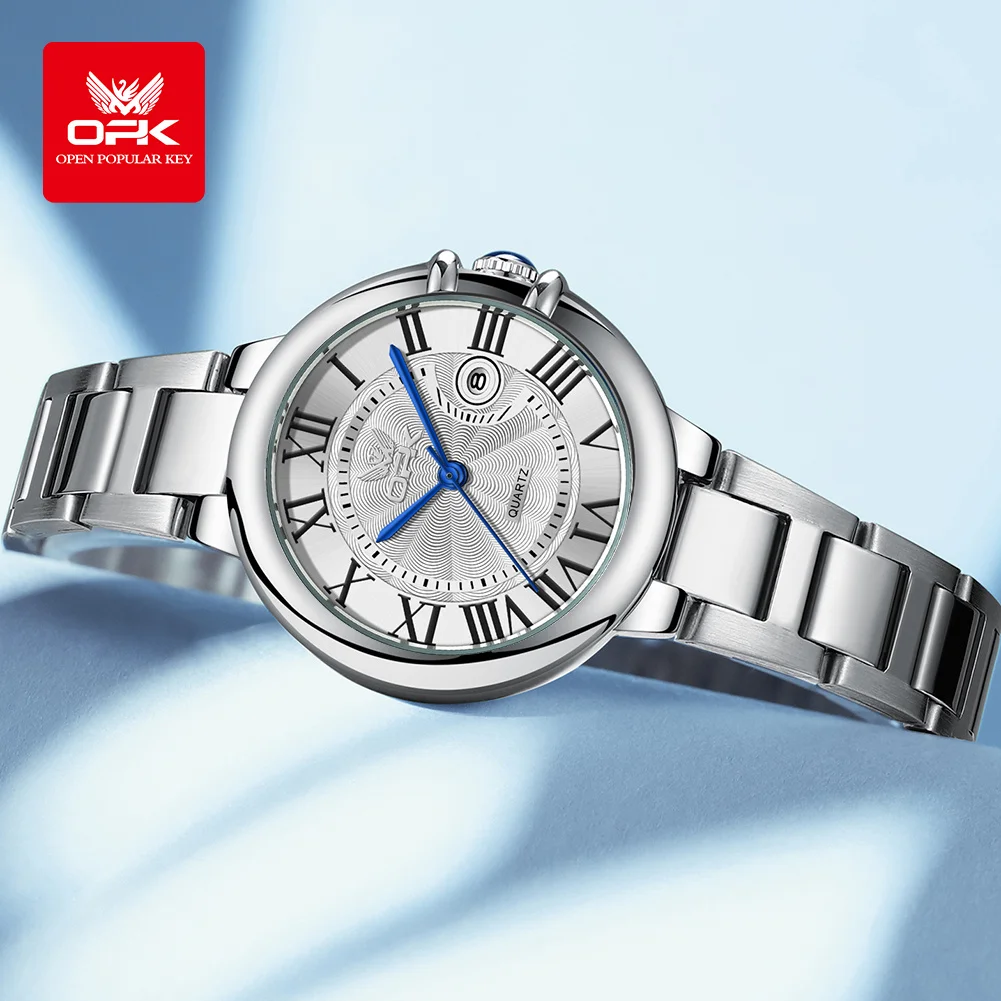 OPK 6039 Business Simple Women Men Watch Roman Scale Large Dial Stainless Steel Waterproof Fashion Quartz Watch Men Women