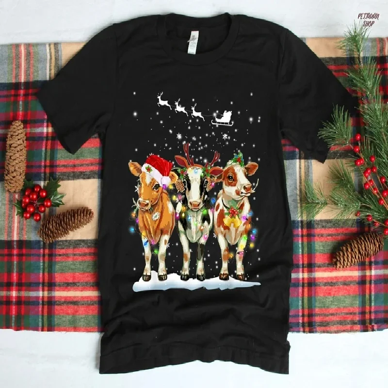

Festive Christmas Holiday T-Shirt, Cotton Loose Crewneck Short Sleeve Graphic Tee, Casual Top, Great Christmas Gift