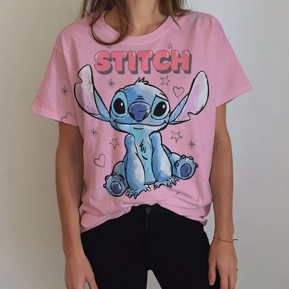 

Disney Cartoon Cute Lilo Stitch Women T-shirt Kawaii Graphic Short Sleeve T Shirt 2025 Summer Streetwear Print Y2k Clothing Tops