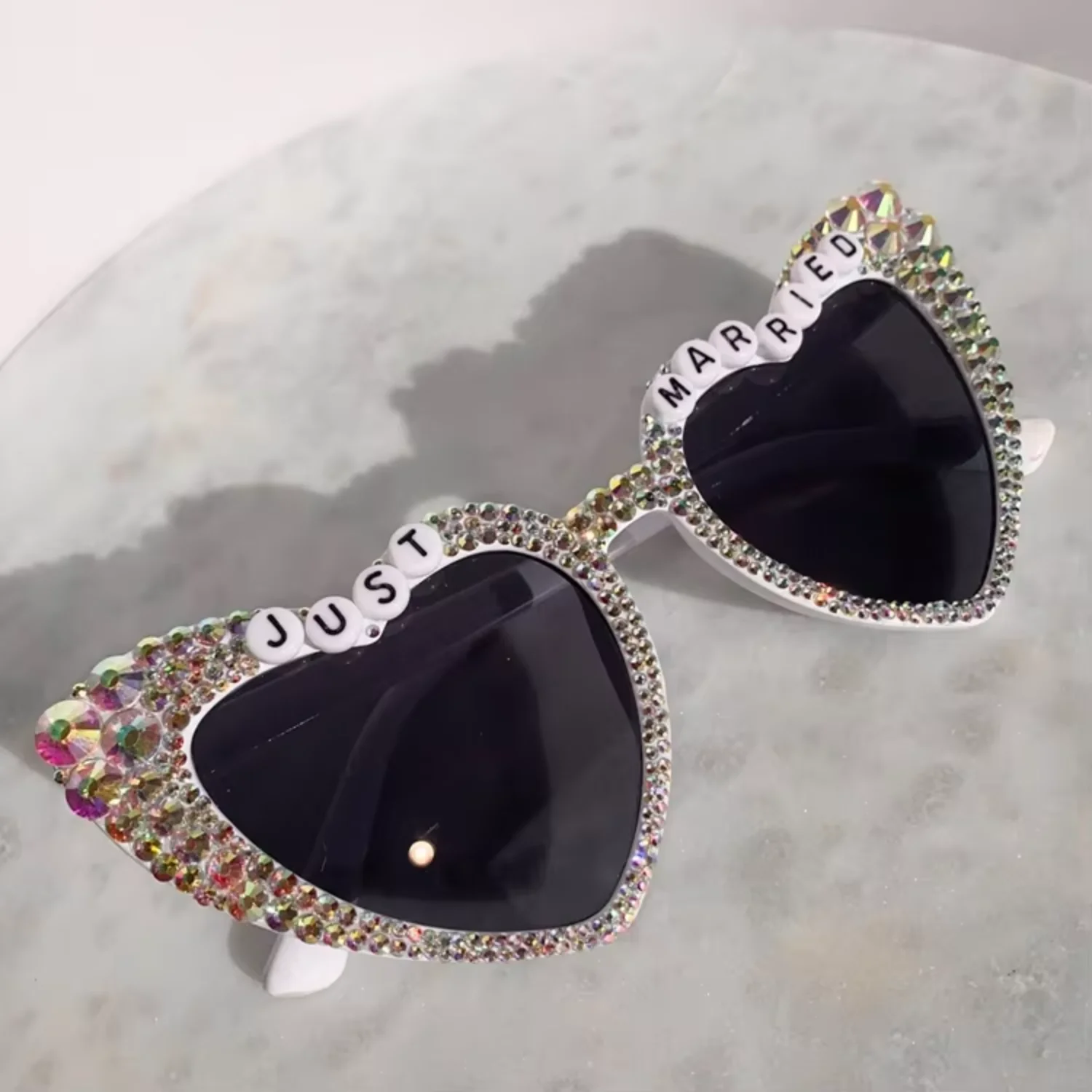 Bachelorette Party Bride Just Married Sunglasses Heart Shaped  Bling Diamond Glasses Bridal Shower Bride Party