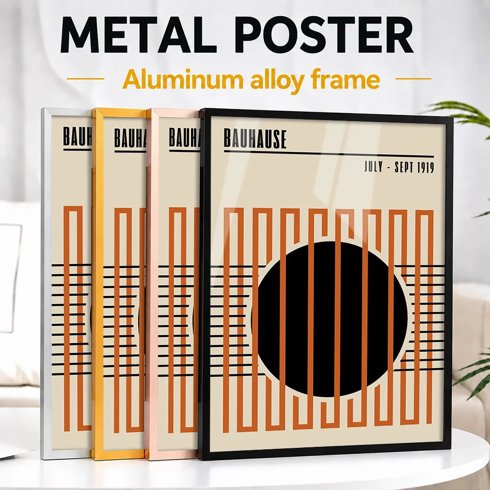 Bauhaus Geometric Framed Metal Poster Personalized Photo Modern Shape Style Wall Art For Gallery Hall Thoughtful Designer Gift