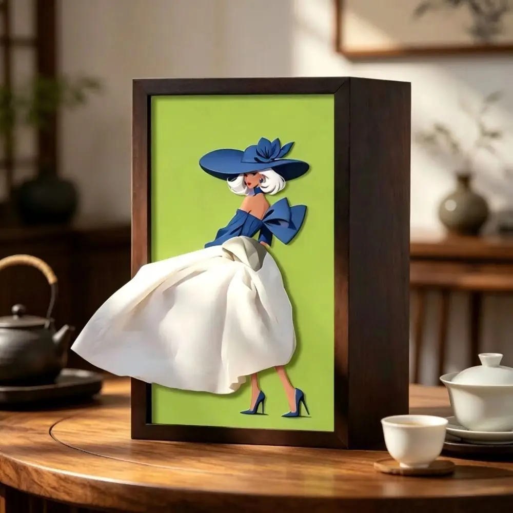 Wooden Desktop Ballet Tissue Box Luxury Art Elegant Design Wooden Tissue Box Soaring Skirt Ballerina Skirt Napkin Holder