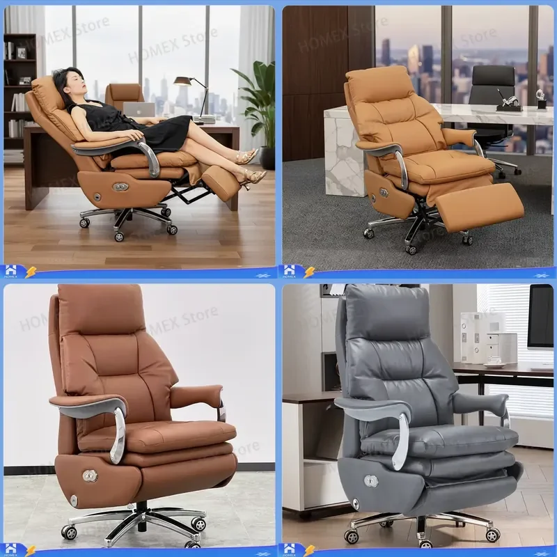 Cadeira de escritório executiva moderna, de luxo, com revestimento em couro, ajuste elétrico, função de massagem, design ergonómico, encosto alto e id