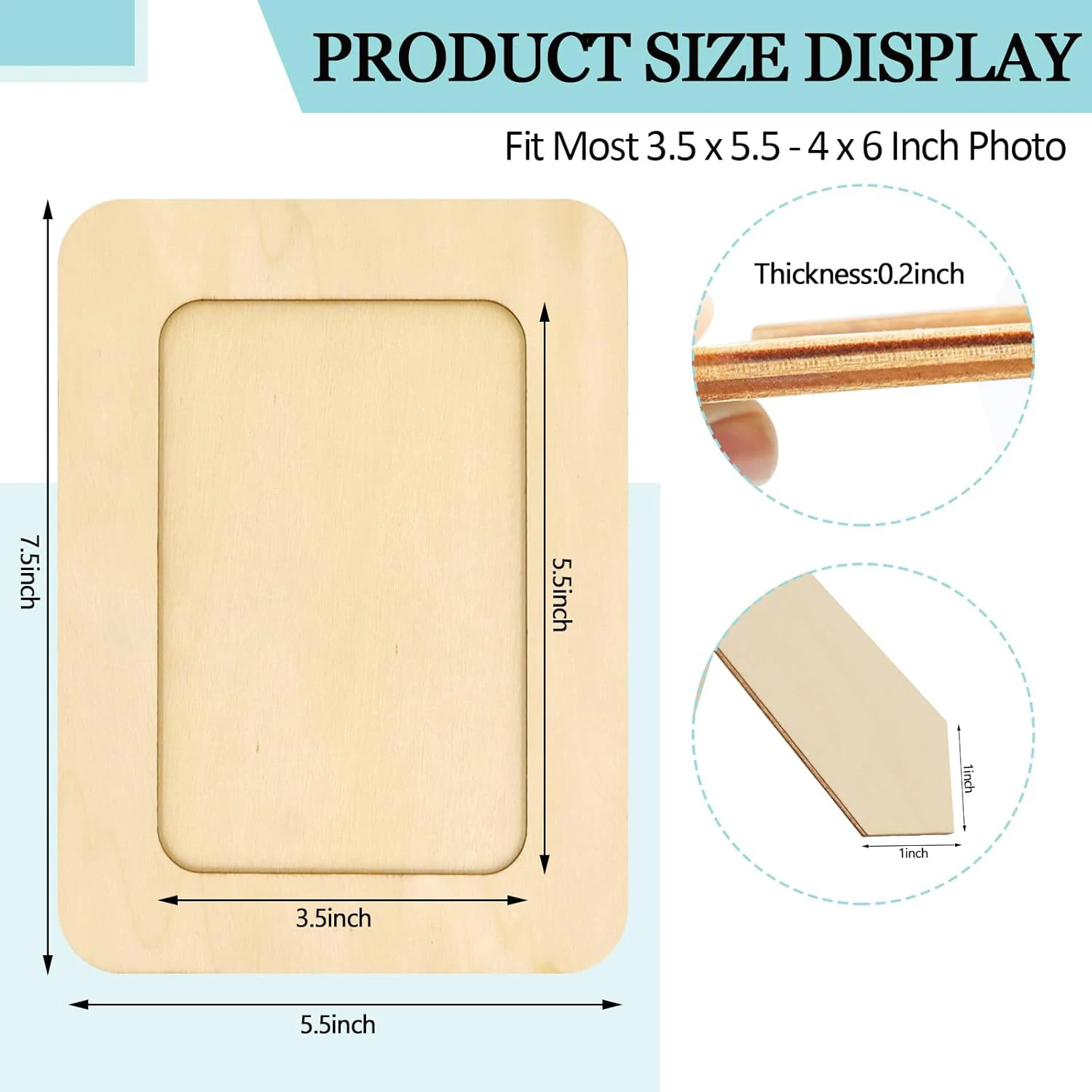 DIY Wooden Picture Frames, Unfinished Solid Wood Photo Picture Frames for 4 x 6 in Photos Standing Wooden Picture Frame for DIY