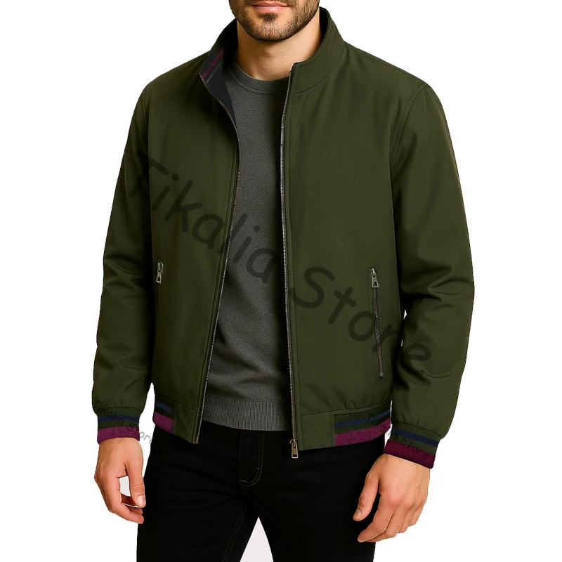 

Мужская куртка-бомбер с воротником-стойкой, легкая ветровка, пальто с карманами на молнии, повседневная верхняя одежда для весенне-осенних повседневных пальто