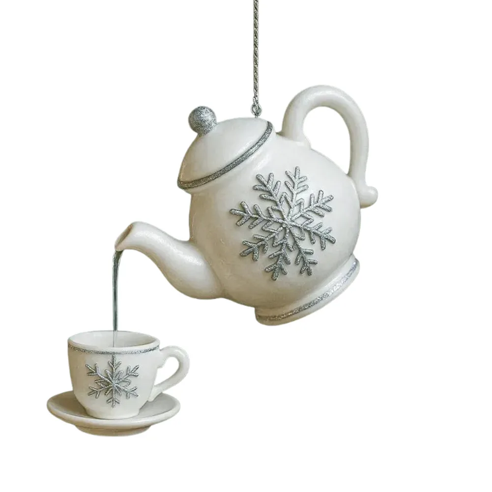 Christmas ornament vintage teapot with tea cup design festive decor for tree mantel dining room window and holiday decoration