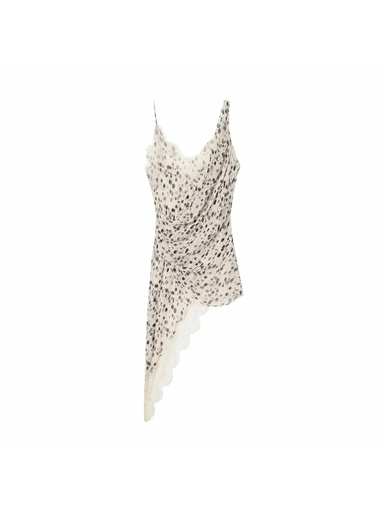 ชุดเดรสแฟชั่นผู้หญิงลายจุดสไตล์ชุดชั้นในแบบผูกคอ ชายกระโปรงไม่เท่ากัน เหมาะสำหรับงานปาร์ตี้วันหยุดพักผ่อนริมชายหาด