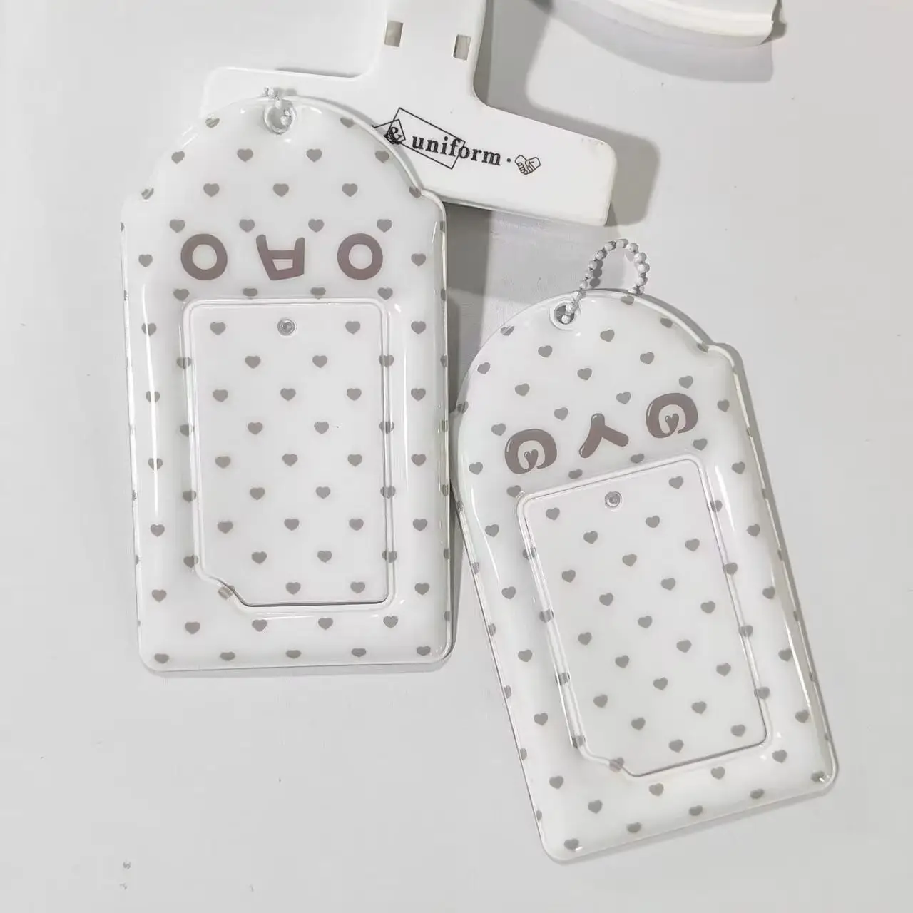 2pcs Cute Emoji Text Card Holder Heart Polka Dot Simple Student 3 Inch Kpop Photocard Case Pendant image 2