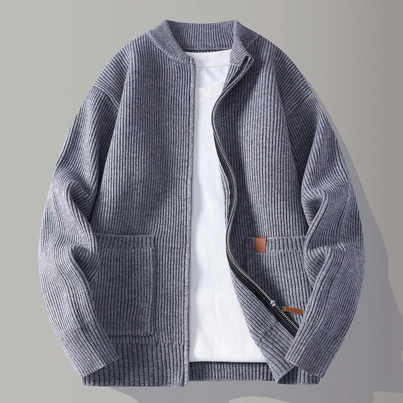 Cardigan lavorato a maglia casual allentato da uomo con colletto alla coreana autunno inverno