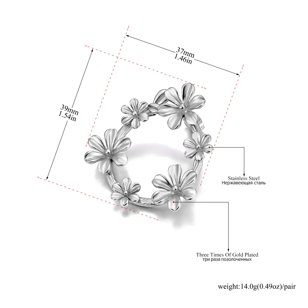 Lokaer Fashion Stainless Steel Flower Stud Earrings 18K Gold Plated Prevent Allergy Exquisite Jewelry For Women Aretes E24134