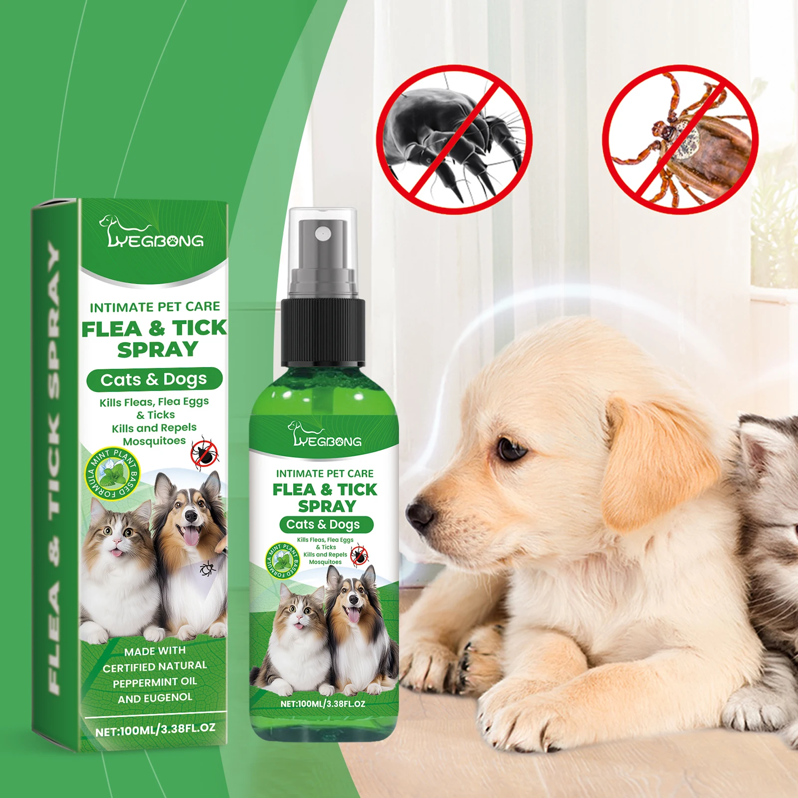 Spray Antipulgas y Garrapatas para Perros y Gatos, Alivia la Picazón, Elimina las Alergias, Tratamiento Contra Piojos e Insectos, Cuidado de la Piel de Mascotas