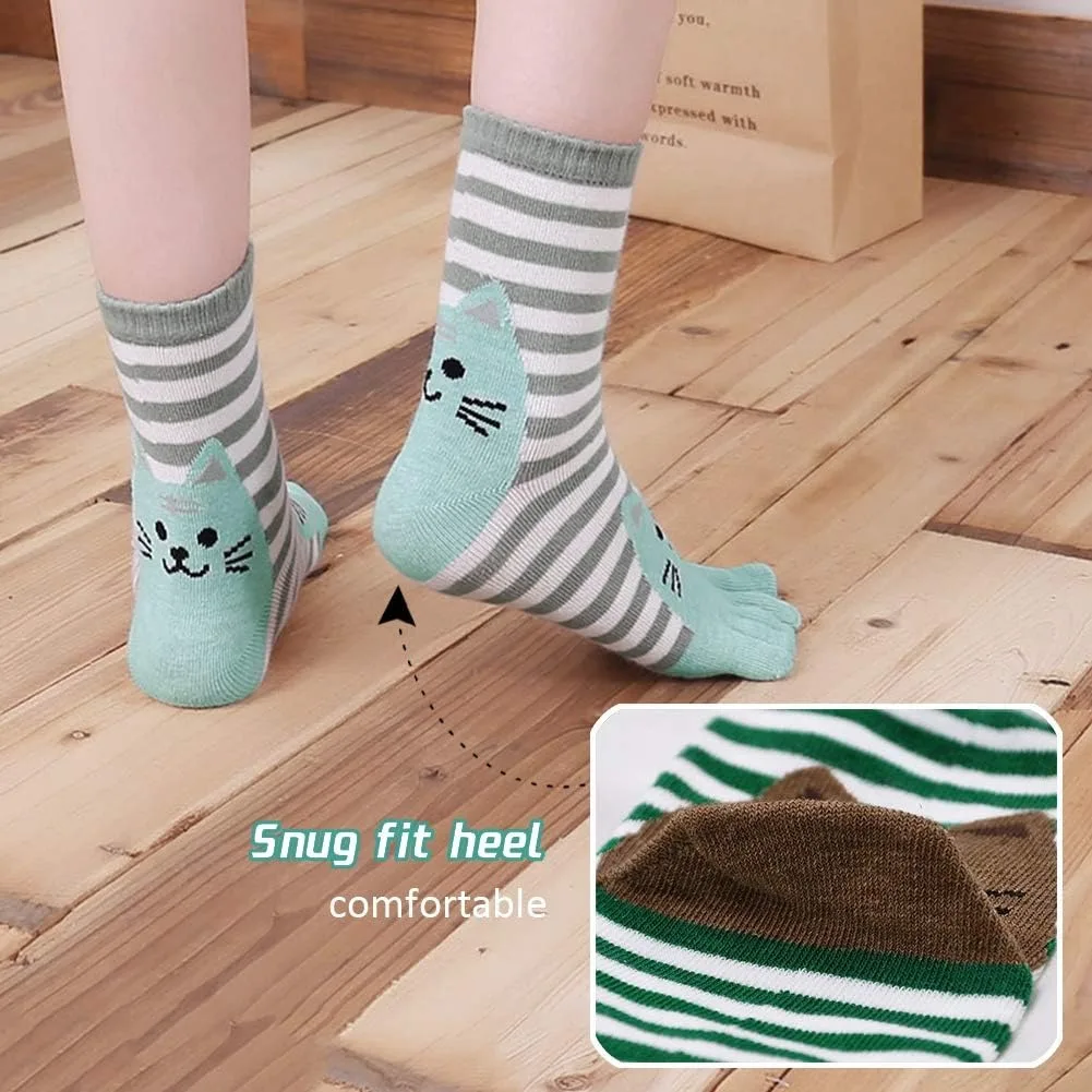 5 Pairs Cute Toe Socks Women Girl Cotton Striped Bright Color Young Casual Fashion Five Finger Socks Ankle Sock