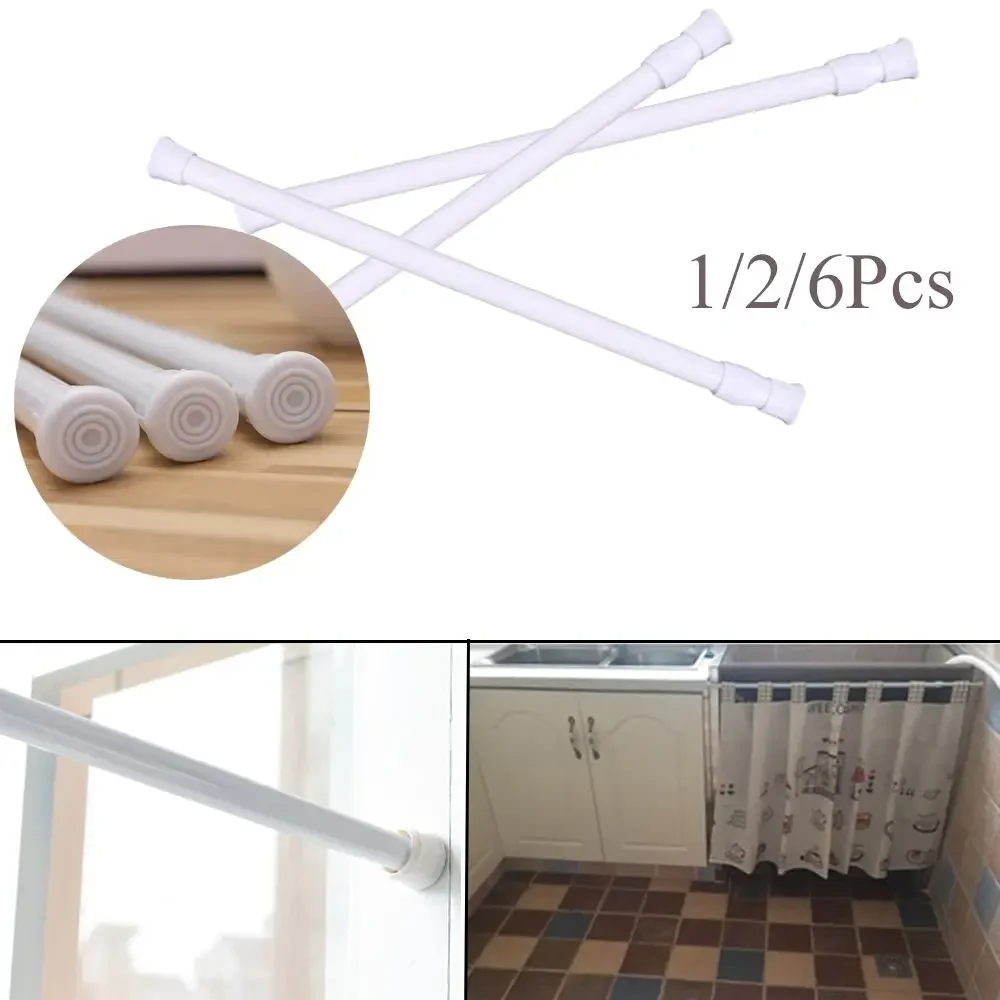 Adjustable Curtain Rod Metal Curtain Rod Holder Without Drilling Curtain Stick Shower Rod Wardrobe Bracket Extendable Stick