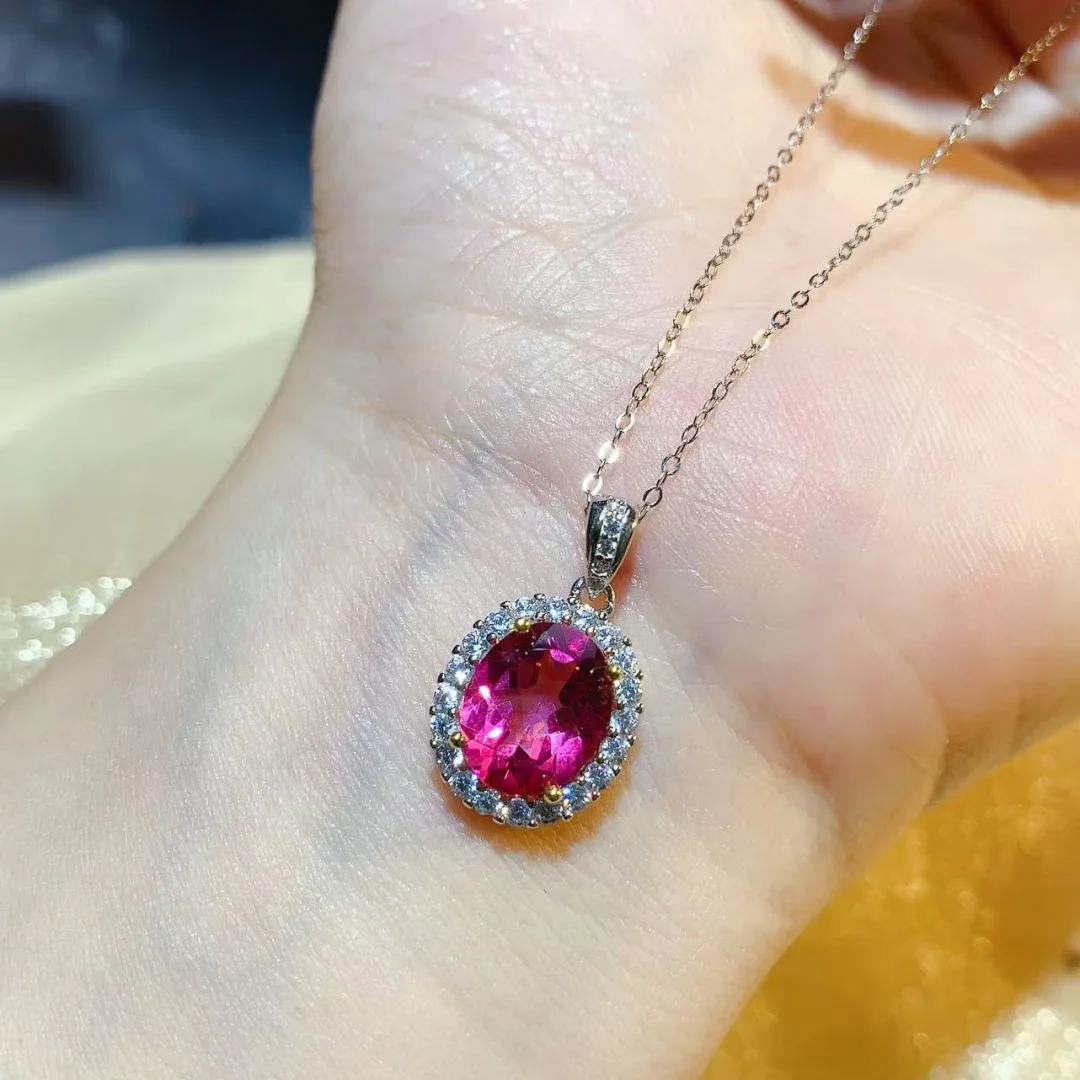 Chic Fashion Jewelry Natural Topaz Pendant S925 Pure Silver Fine Pink Gemstone Gem Vintage Banquet Lady Jewellery