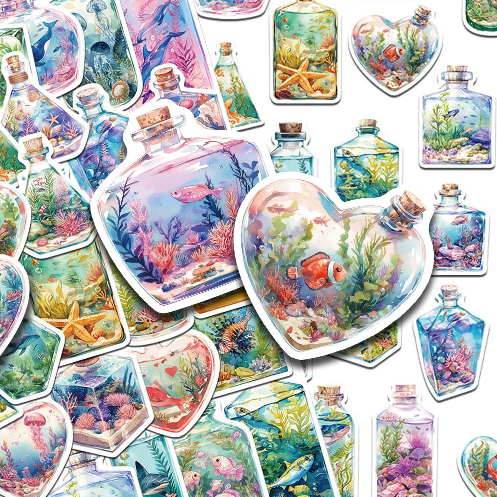 

10/30/50pcs Underwater World in Bottle Cartoon Stickers Cute Marine Life Aesthetic Decal for Scrapbook Guitar Waterproof Sticker
