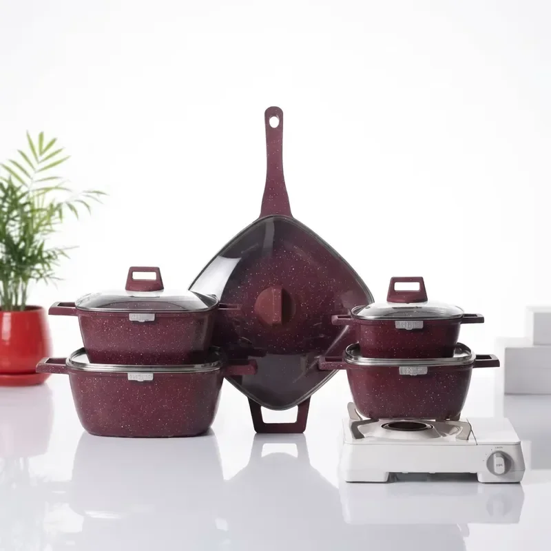 Hot Selling Kitchen Supplies Granite Cookware Set Non Stick Marble Aluminium Cooking Pots Wholesale Cookware Set
