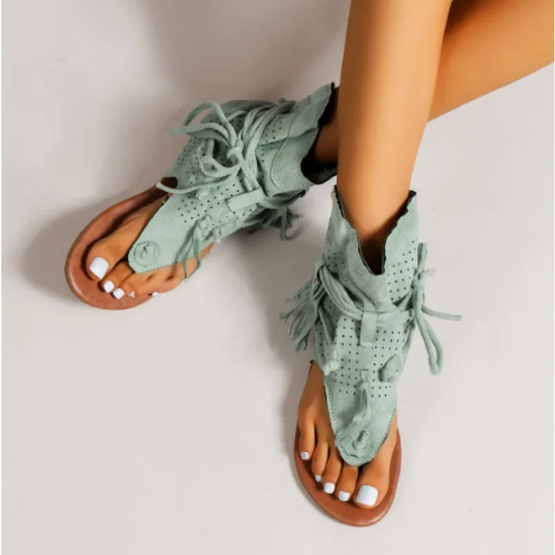 Women\'s Sandals 2026 Retro Gladiator Ladies Clip Toe Vintage Boots Casual Tassel Rome Fashion Summer Woman Shoes for Female New