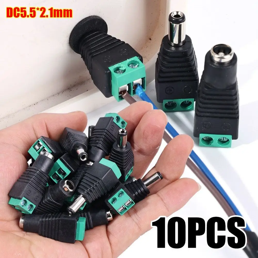 10Pcs Barrel DC Power Plug Adapter 12V Single Color Male Female Socket 2.1*5.5mm for CCTV Camera LED Strip Supply