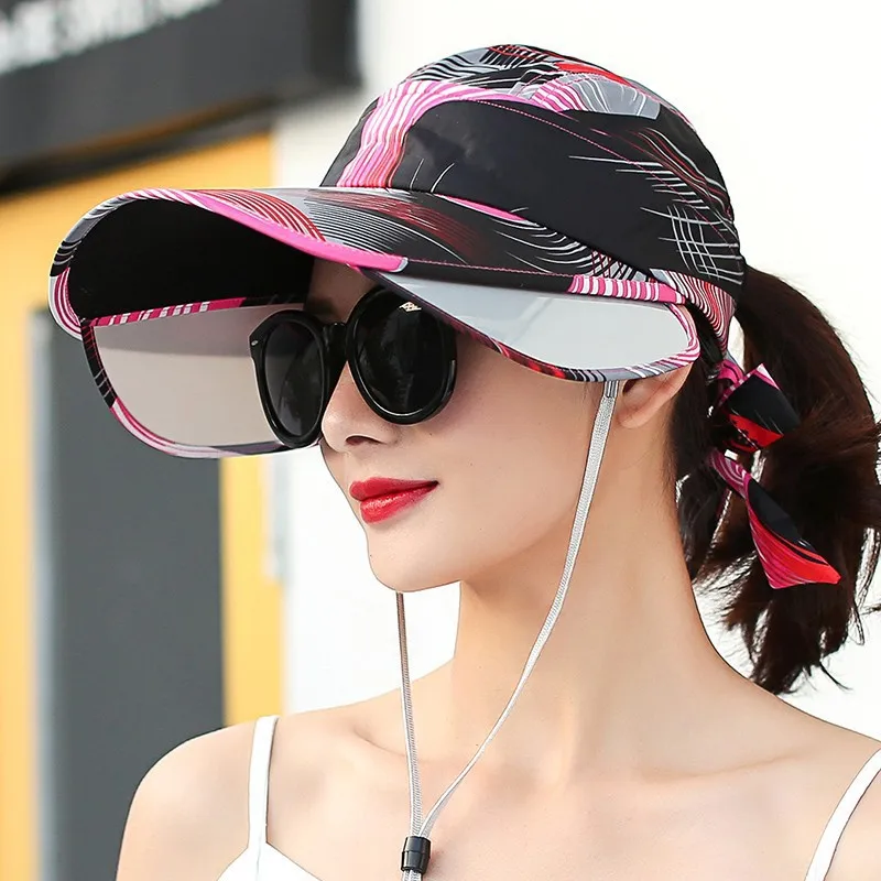 Summer Fashion Lady Bow Ribbon Adjustable Empty Top Hats For Women Outdoor Riding Sports Caps Sunshade Sun Protection Beach Hat