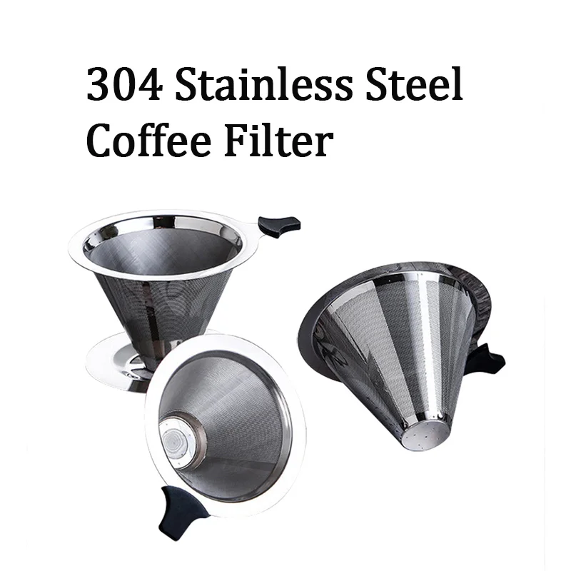 

2pc New Reusable Coffee Filter Double Layer 304 Stainless Steel Coffee Filter Holder Pour Over Coffees Drip Mesh Coffee Tea Filt