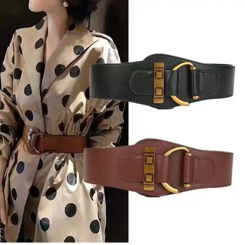 حزام عريض أحمر للسيدات مزخرف من Cummerbunds المرنة لمعطف التنورة، إكسسوارات عتيقة لختم الخصر الأسود للنساء والرجال #6