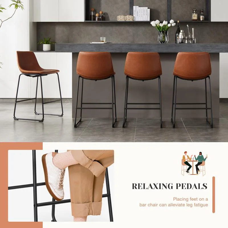 Counter Height Bar Stools, Leather Barstools Modern Bar Stools with Back, Counter Stool Armless Bar Chairs with