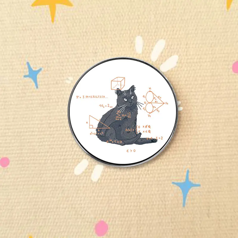 Funny Black Cat Math Formula UV Printing Pin Brooch Bags Clothing Accessories Encouraged Jewelry Gift For Students