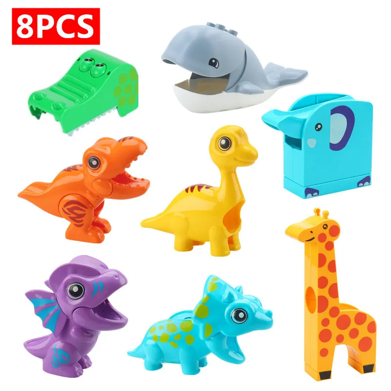 

8 Kinds Large Animal Marble Run Building Blocks Slide Part Dinosaur Whale Giraffe Elephant Crocodile Compatible Size