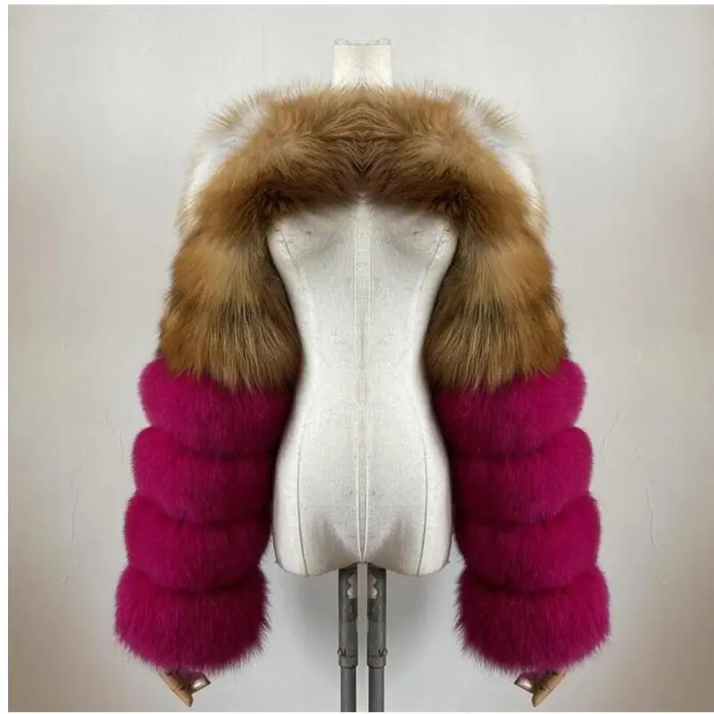 BEIZIRU Women's Real Fur Coat Silver Fox Red Fox Two Sleeve 60CM Length Naked Fashion
