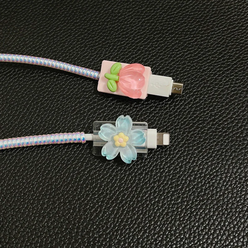 Colorful Flowers Cable Protector Cute Charger Protector Cable Winder Organizer Data Line Cord Protective Cover For iPhone Type C