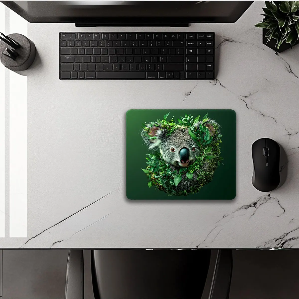 The green and natural style mouse pad with Koala design and non-slip rubber base is durable and suitable for office or home use