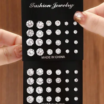 12 Pairs Of Luxurious, Simple, Shiny, And Caring Zirconia Decorative Earrings Are…