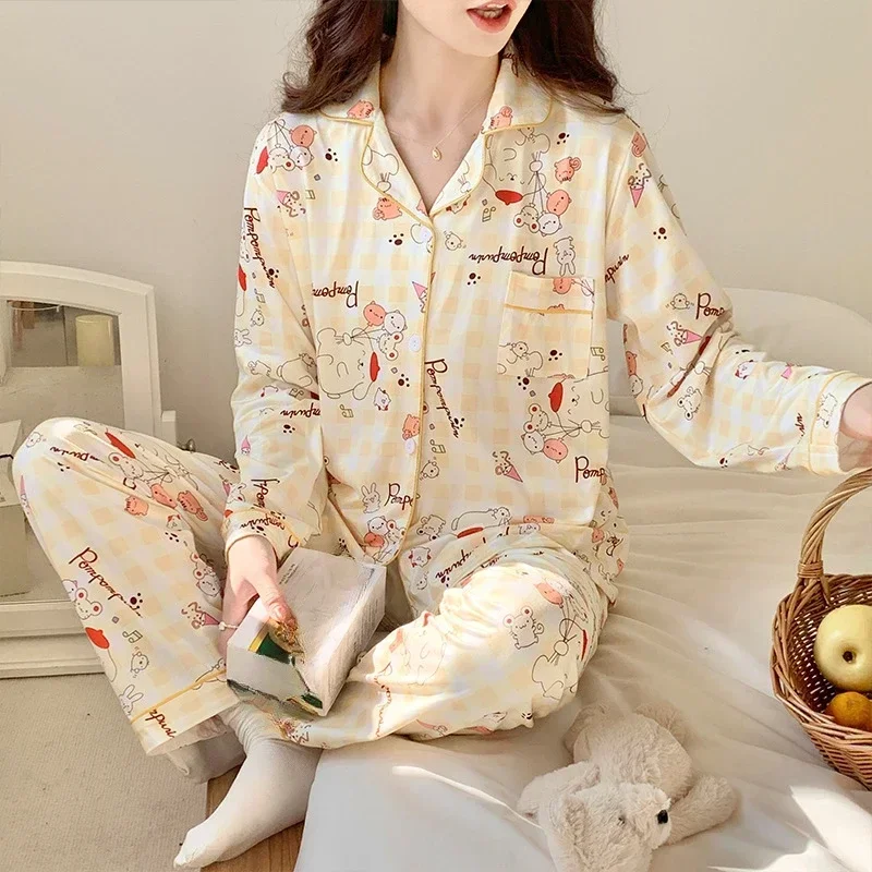 

Sanrio pudding dog autumn pure cotton new long-sleeved two-piece set casual women's pajamas silk pajamas women's loungewear set