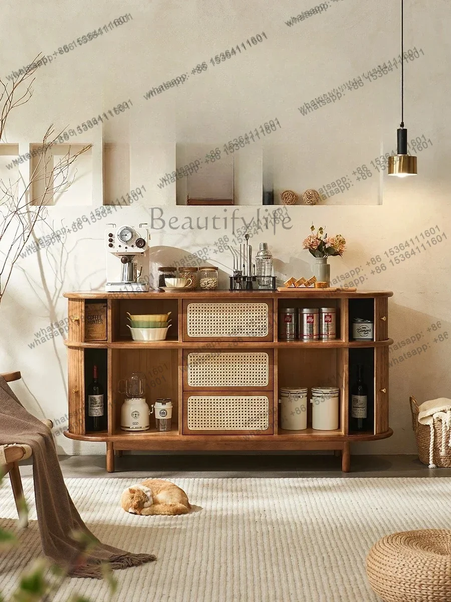 hot Factory Direct  Nordic medieval style solid wood locker household small apartment rattan porch decorative cabinet