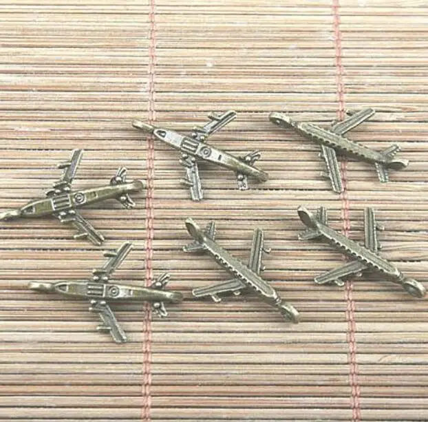 30PCS 23*15mm hole 2mm antiqued bronze  tibetan silver color airplane design charms H0785 H0785-1