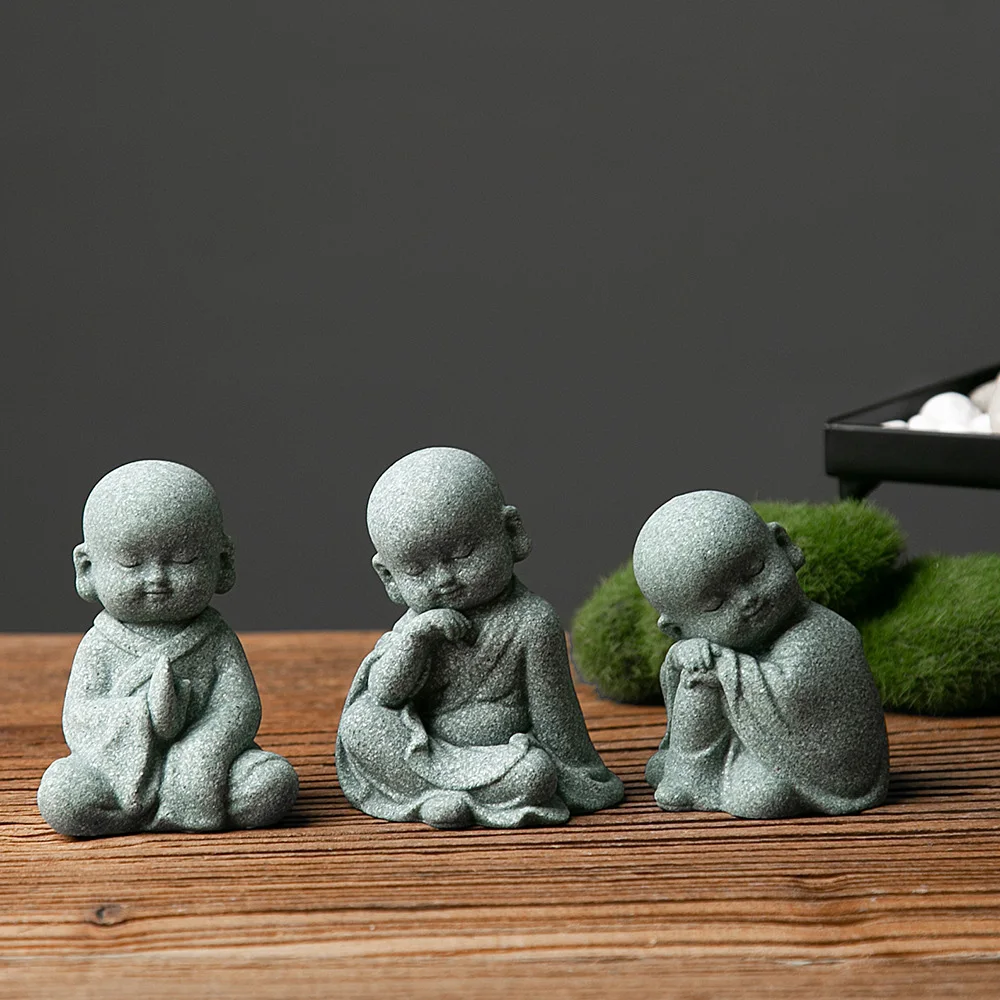 1Pcs Garden Decor Cute Buddha Stone Statue Little Buddhist Monk Buddhism Figurines Zen Garden Ornament Meditation Aquarium Decor - Image 3