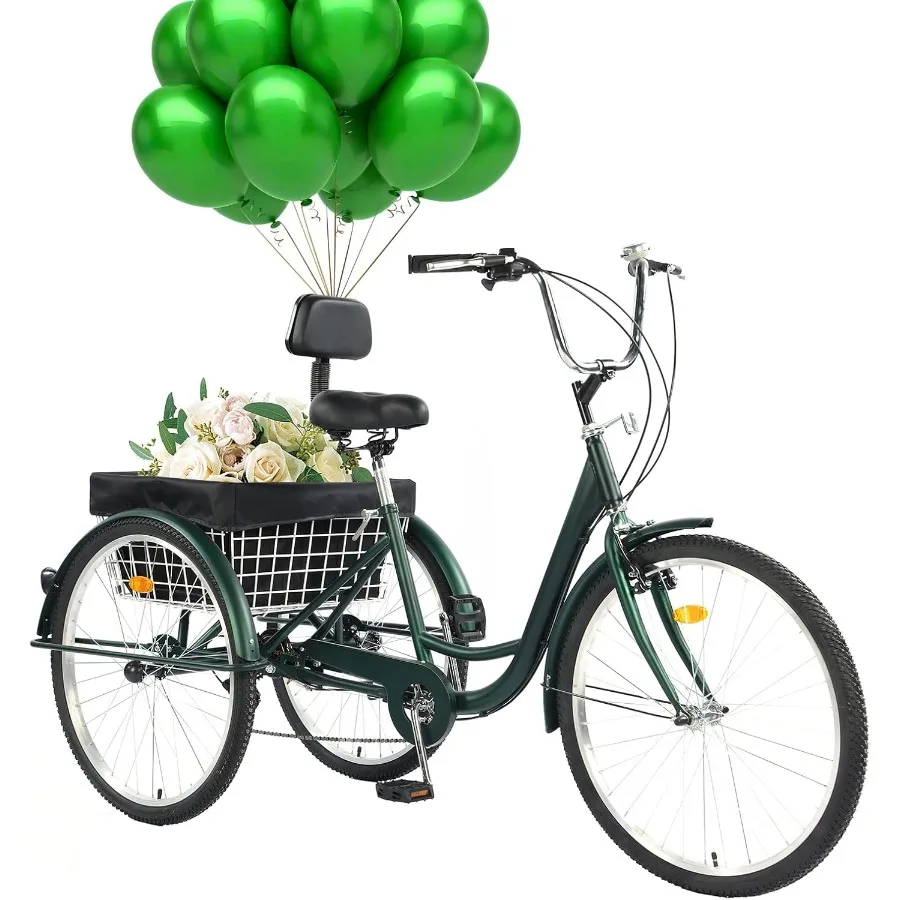 

24 26 Adult Tricycle 7 Speed 3 Wheel Mountain Trikes Three Wheeled Bikes with Basket Backrest Seat for Seniors Women Men Multip