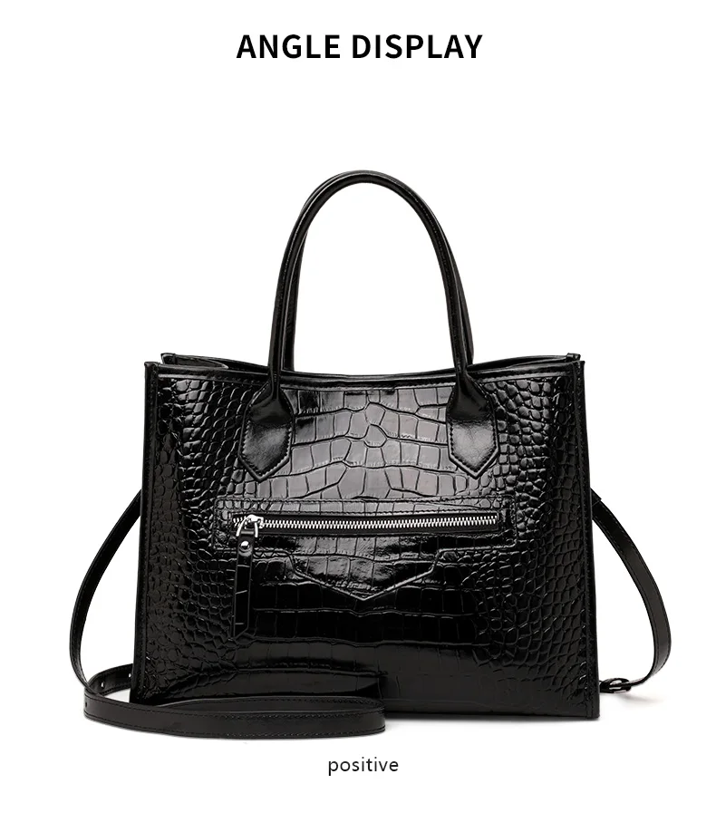 Damen-Ledertasche mit Krokodilmuster, Henkeltasche mit Reißverschluss vorne, Umhängetasche für die Arbeit – Detail 9